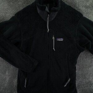 Patagonia Women Jacket Black Full Zip Fuzzy Soft Small USA Made Big Pockets